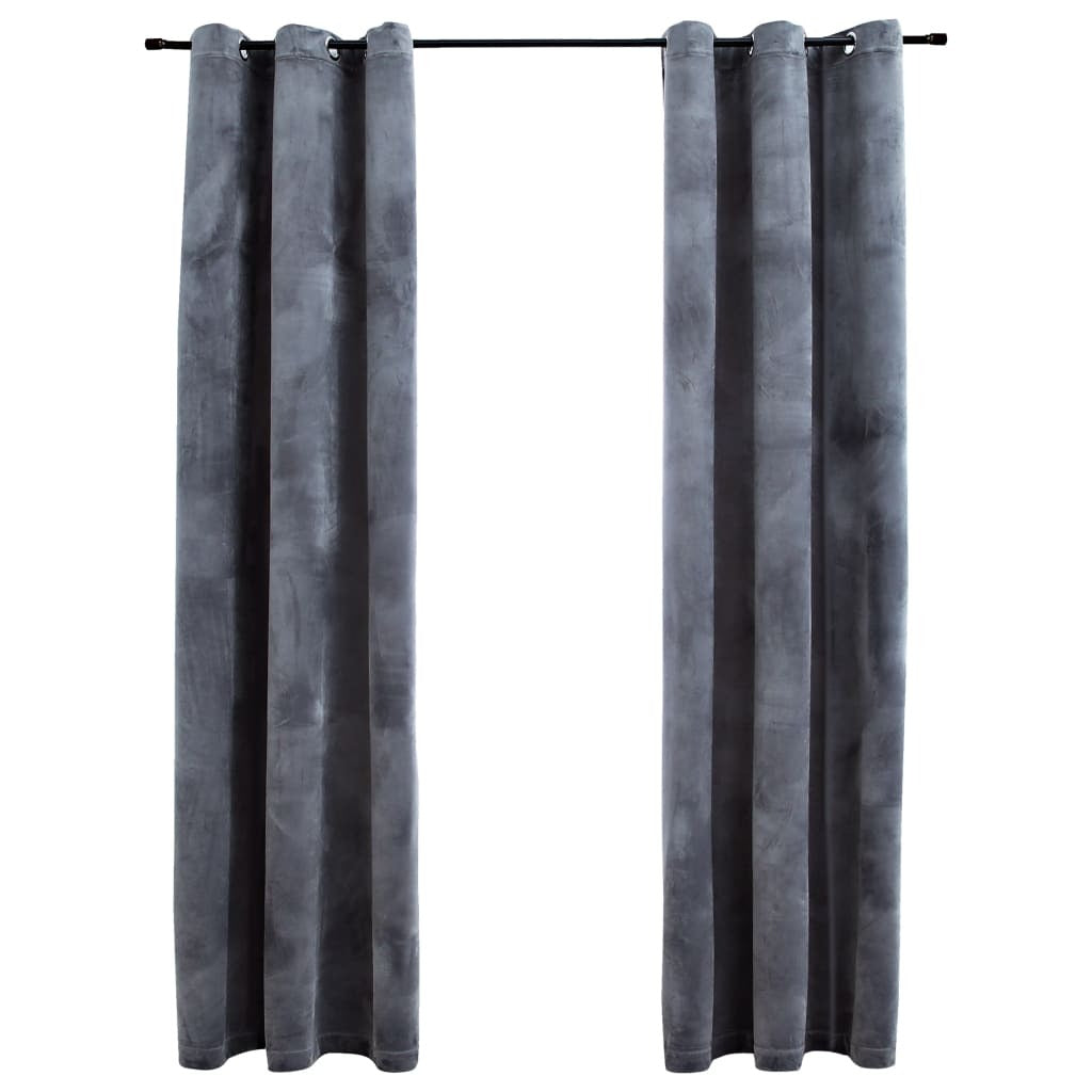Anthracite velvet blackout curtains 37x95 inches with metal rings, narrow long 2-pack dark grey window treatment