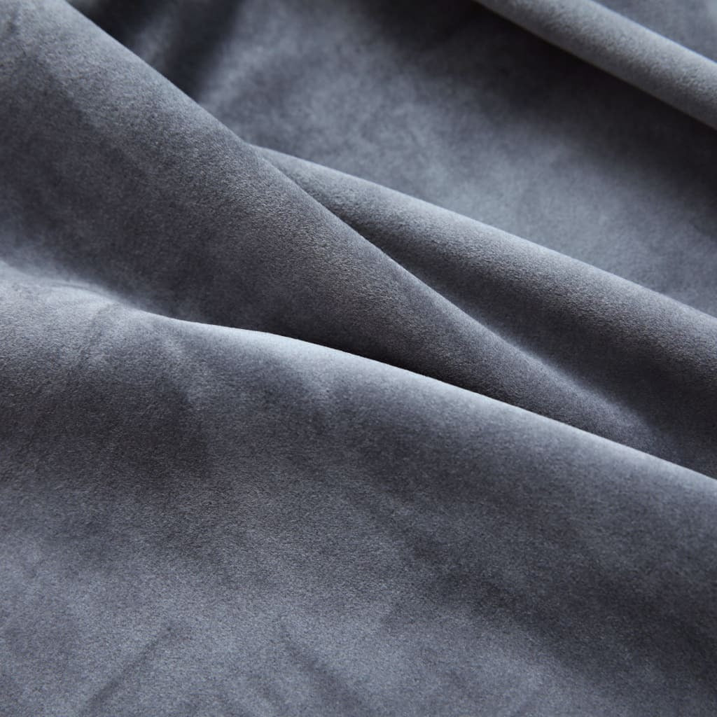 Close-up of 37 inch narrow anthracite velvet curtain with 6 metal rings showing easy installation system for narrow windows