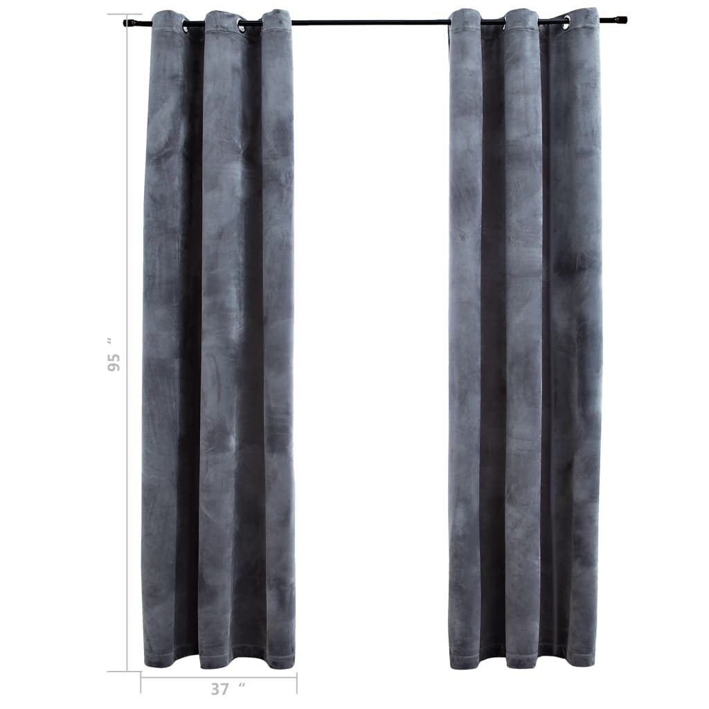 Extra long 95 inch velvet blackout curtains in anthracite color hanging in room, perfect for high ceilings and narrow windows