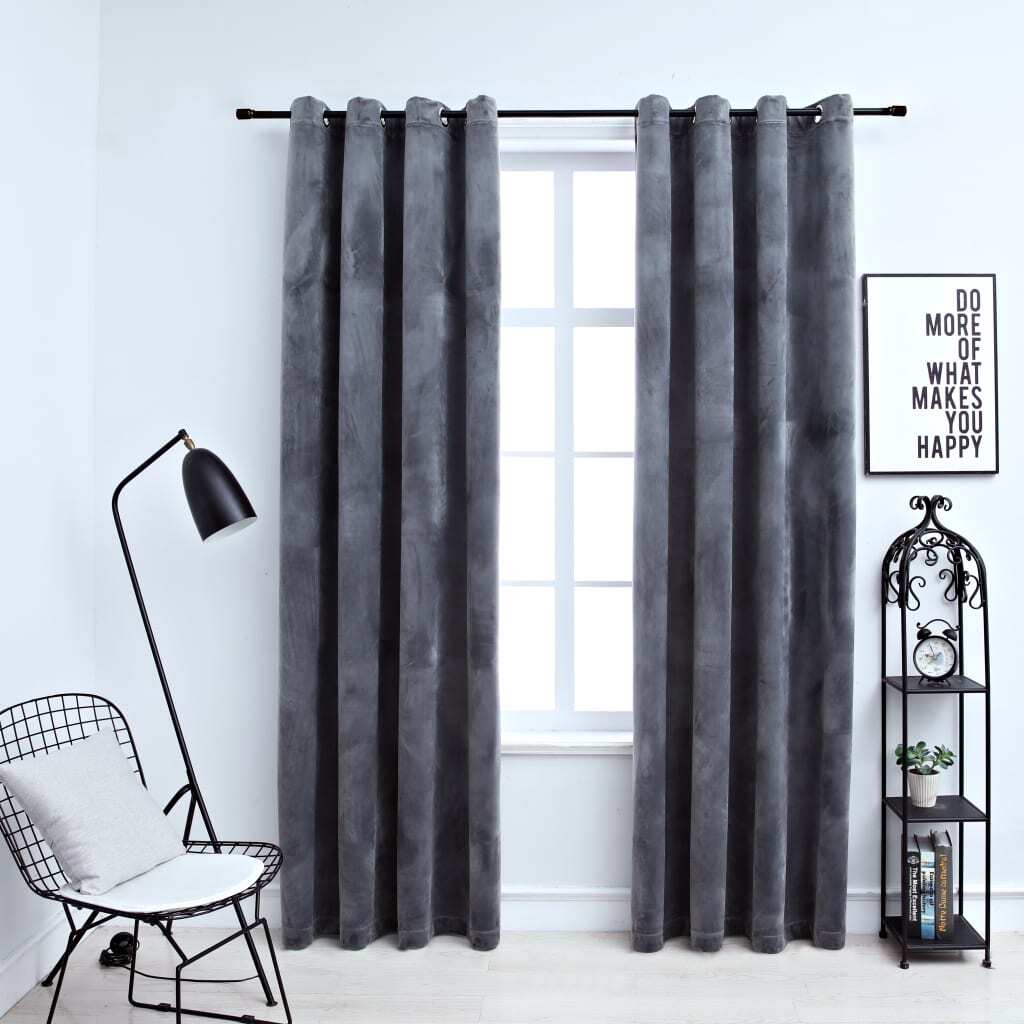 Anthracite velvet blackout curtains 54x84 inches with metal rings, 2-pack dark grey window treatment for bedroom