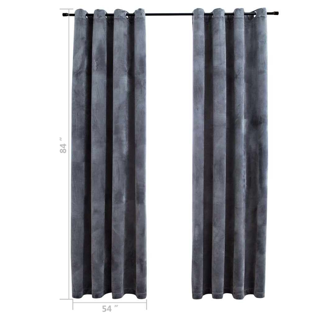 Set of 2 velvet blackout curtains with rings in anthracite color, machine washable window treatment for home decor
