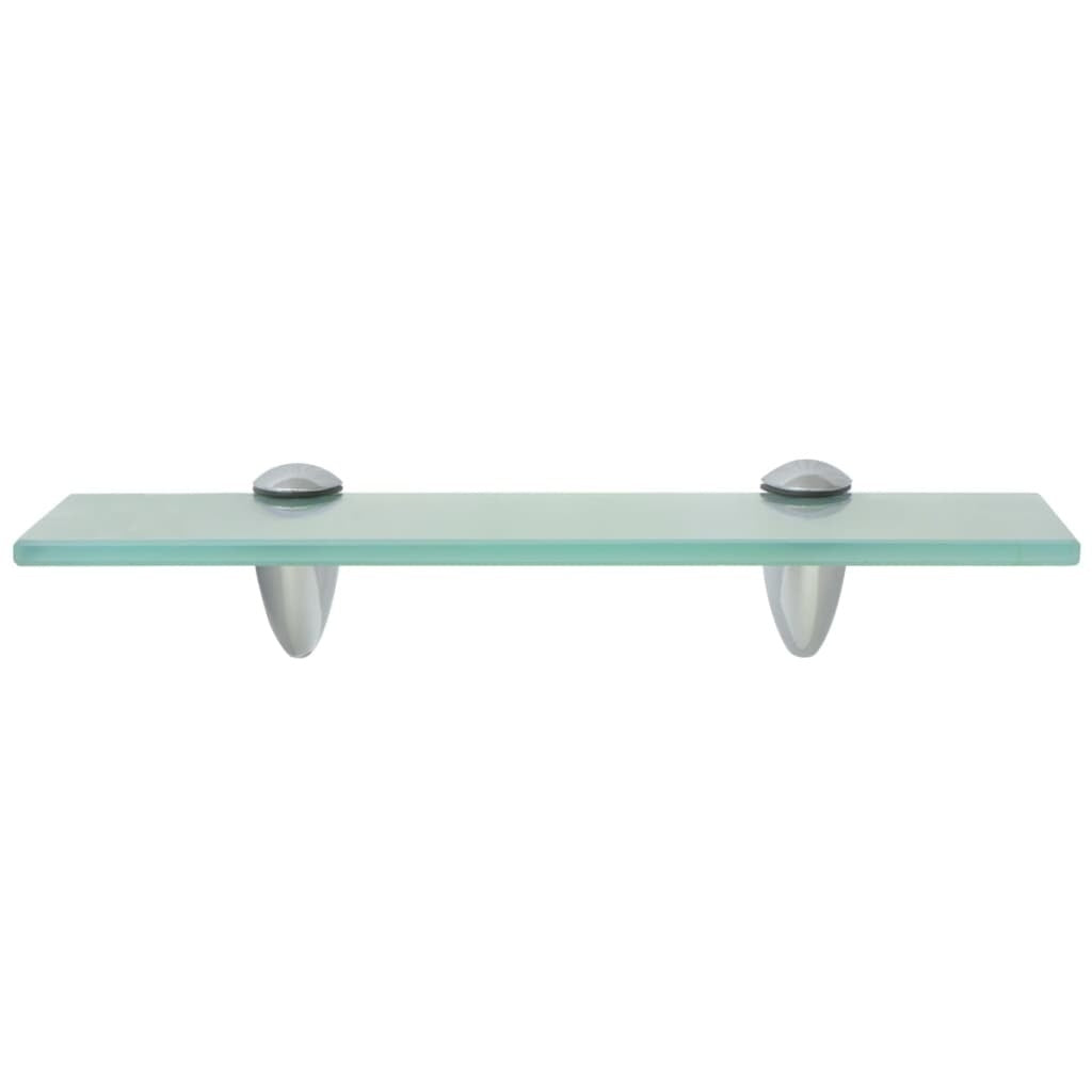 Close-up of 11.8 inch clear tempered safety glass shelf with zinc alloy mounting hardware