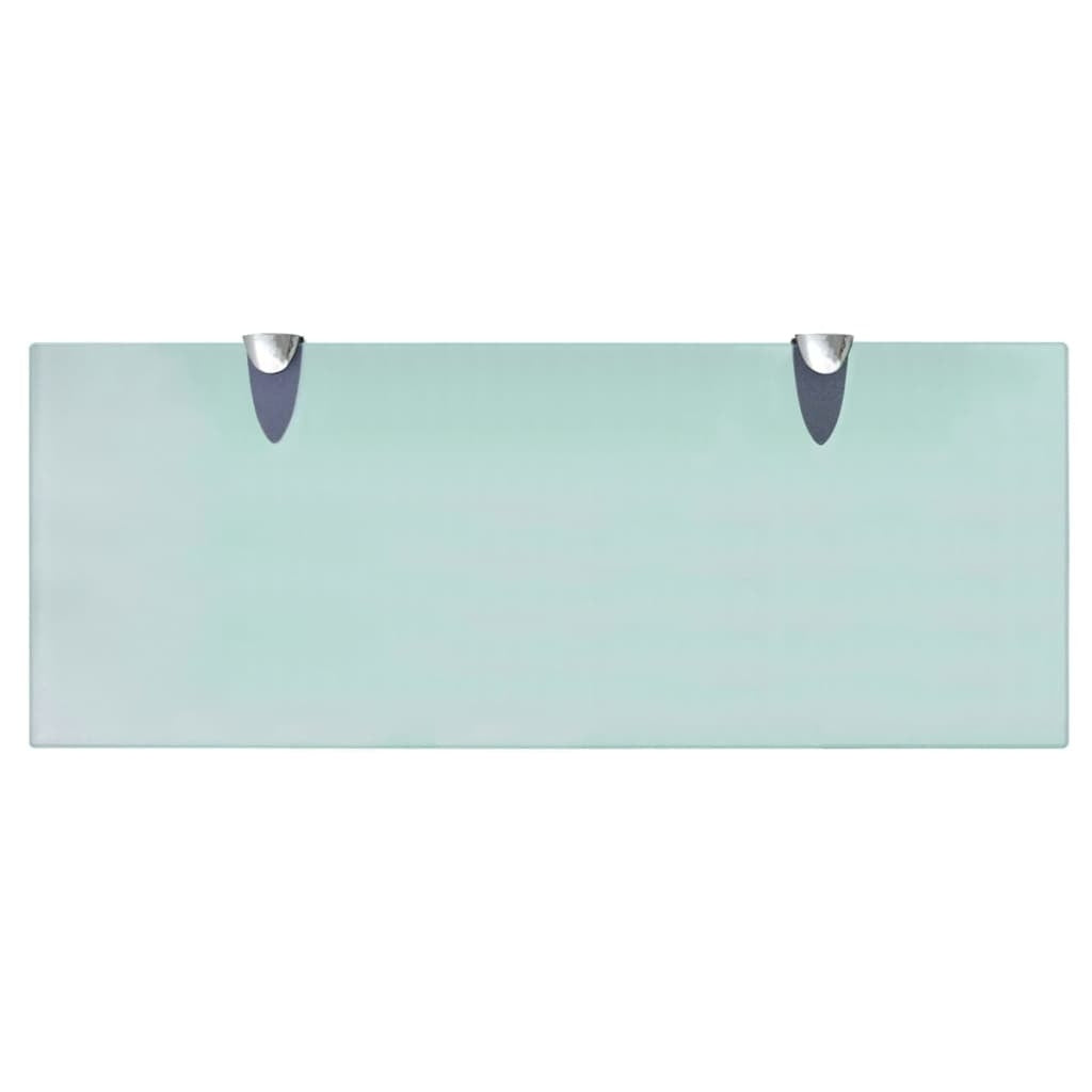 Clear glass floating shelf installed in modern bathroom displaying toiletries and decor