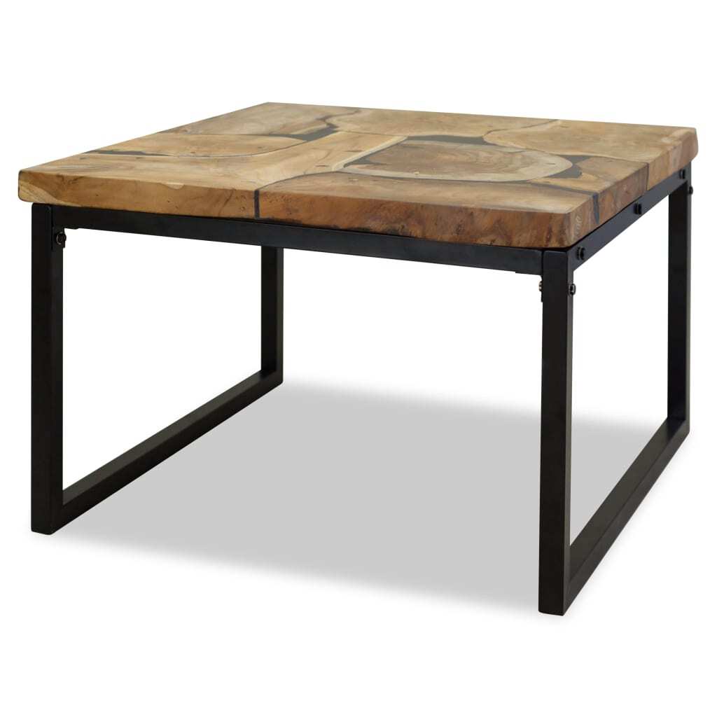 Square black and brown teak wood coffee table with modern industrial design
