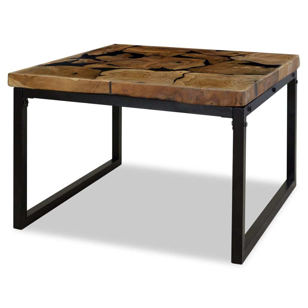 Back view of square black and brown teak wood coffee table