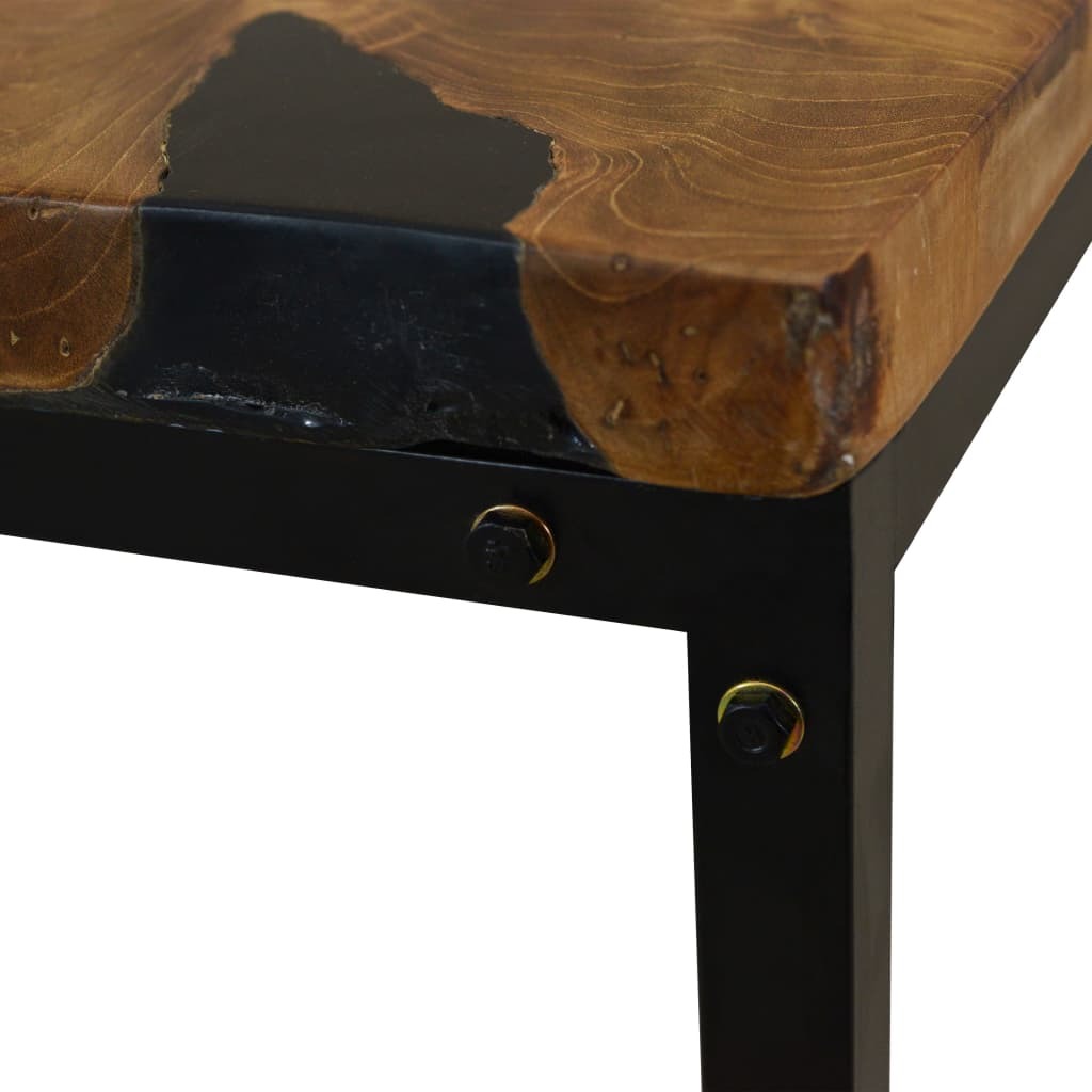 Close-up of natural teak wood grain texture on coffee table surface