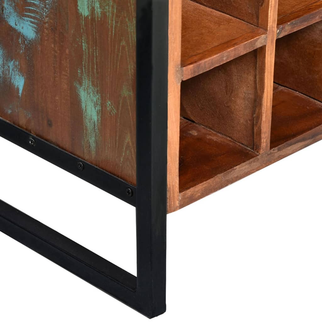 Reclaimed wood wine storage rack detail showing sturdy construction and authentic weathered finish for rustic appeal