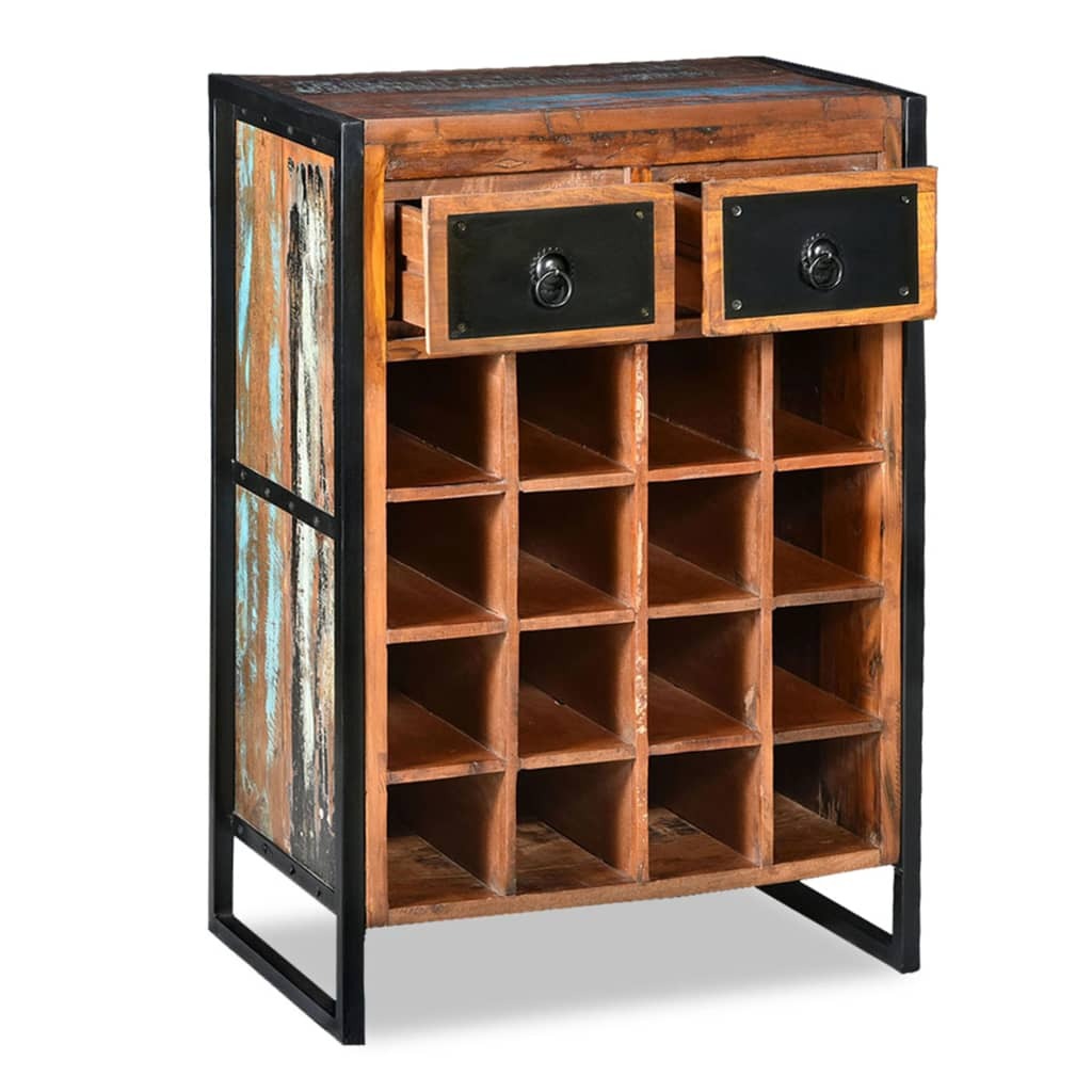 Reclaimed wood wine rack showing natural variations and character, unique industrial-style storage for wine enthusiasts
