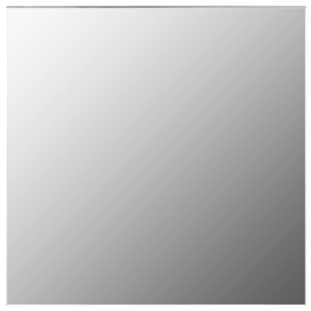 Multiple square glass mirrors in various sizes creating modern minimalist wall art display for living room home decoration
