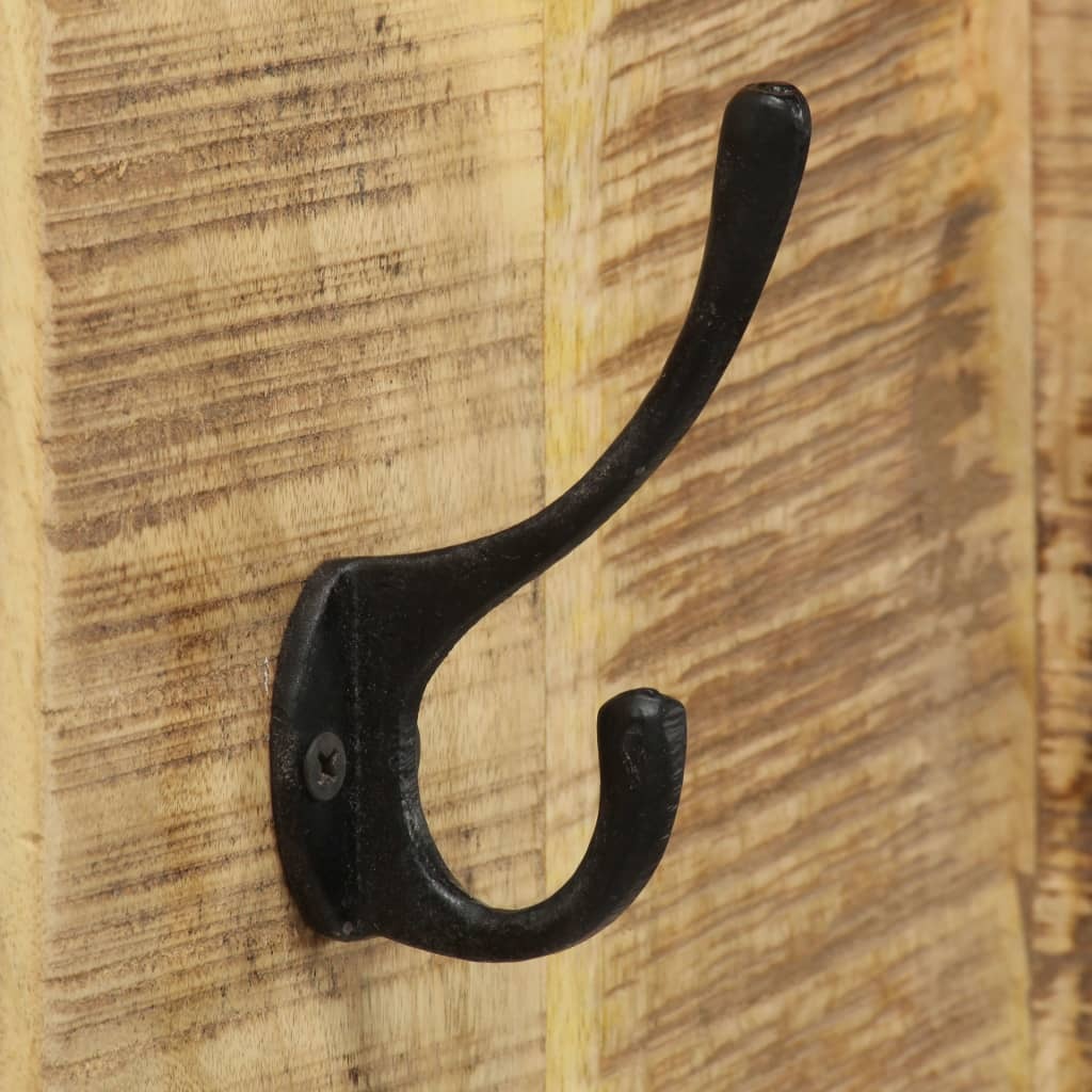 Mango wood coat rack mounted on wall showing practical installation and space-saving design ideal for small apartments or narrow hallways