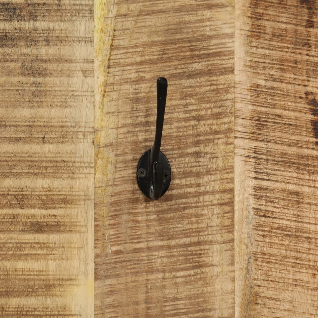 Close-up of lacquered brown finish on solid mango wood highlighting natural grain patterns and rustic farmhouse aesthetic