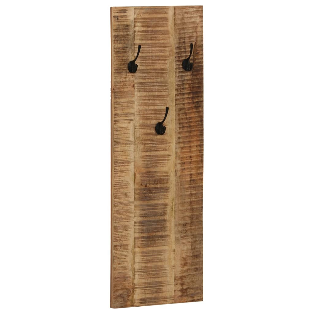 Three steel hooks on wooden coat rack displaying even spacing and sturdy construction for heavy coats and bags