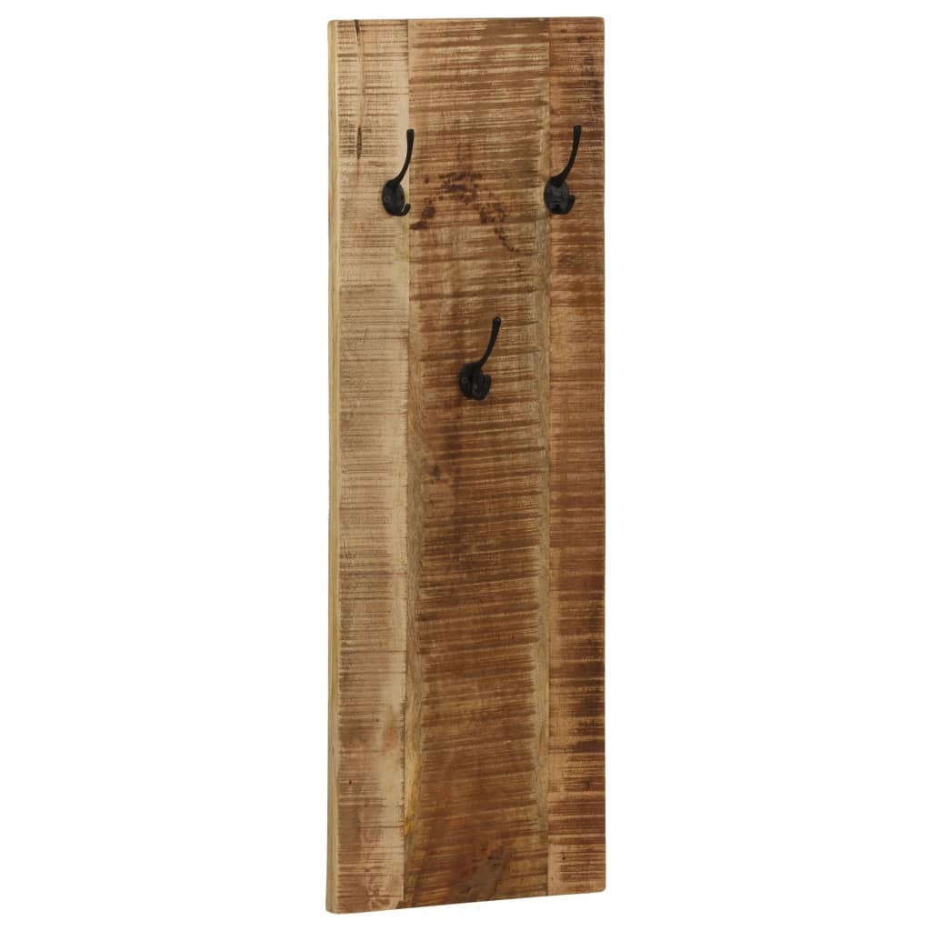 Complete set of 2 wall-mounted coat racks in brown mango wood with steel hooks, vintage style storage perfect for entryway or mudroom