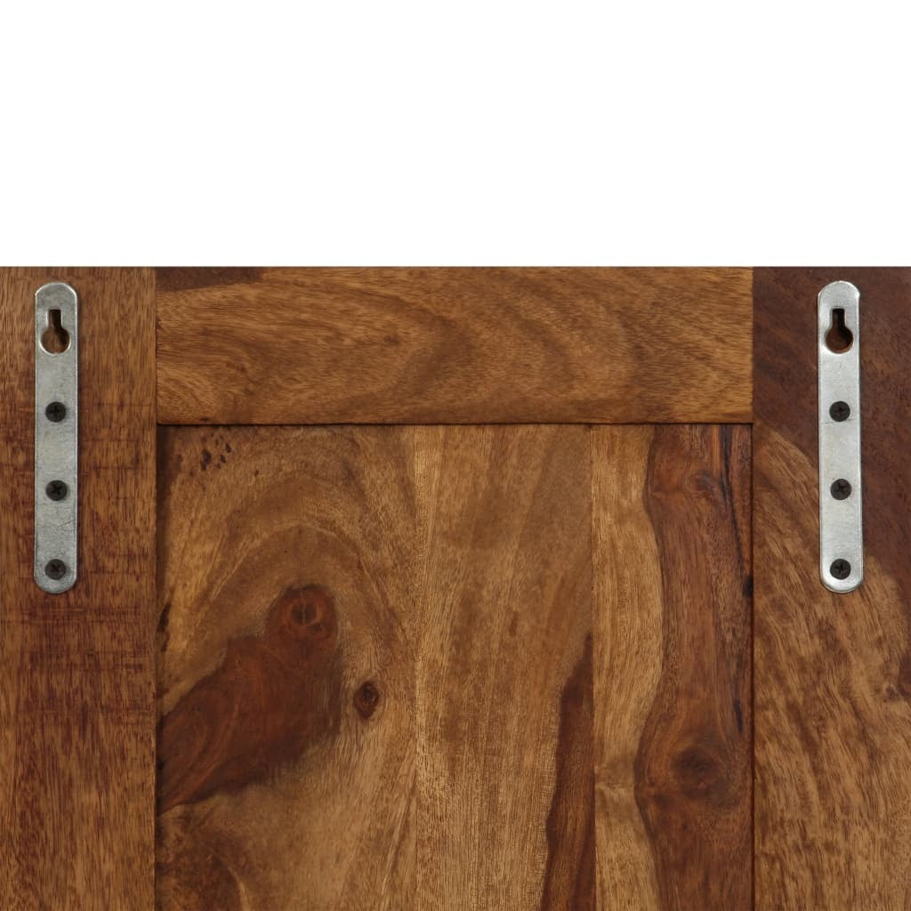Wall mounted wooden coat rack with natural grain pattern holding coats and bags in entryway