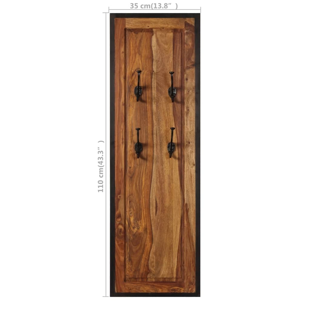 Acacia wood wall coat rack side view displaying 1.2 inch depth and mounting hardware included