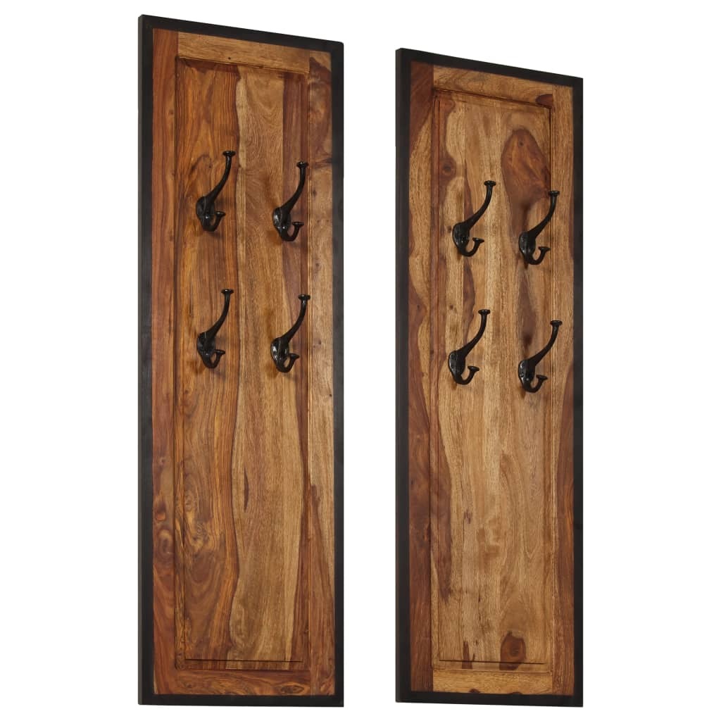 Natural brown acacia wood coat rack with 4 hooks perfect for mudroom or bedroom organization