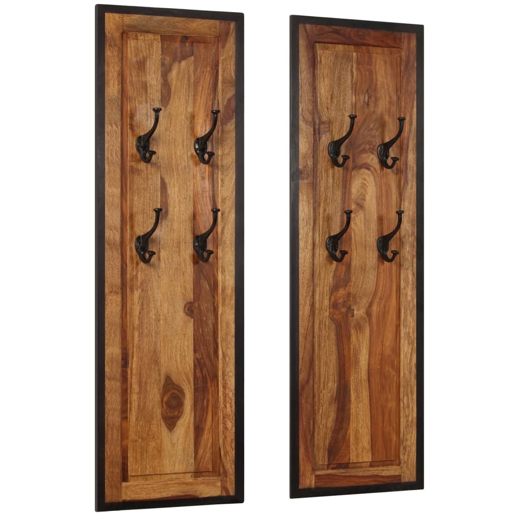 Polished acacia wood coat rack showing beautiful natural grain and retro vintage inspired design