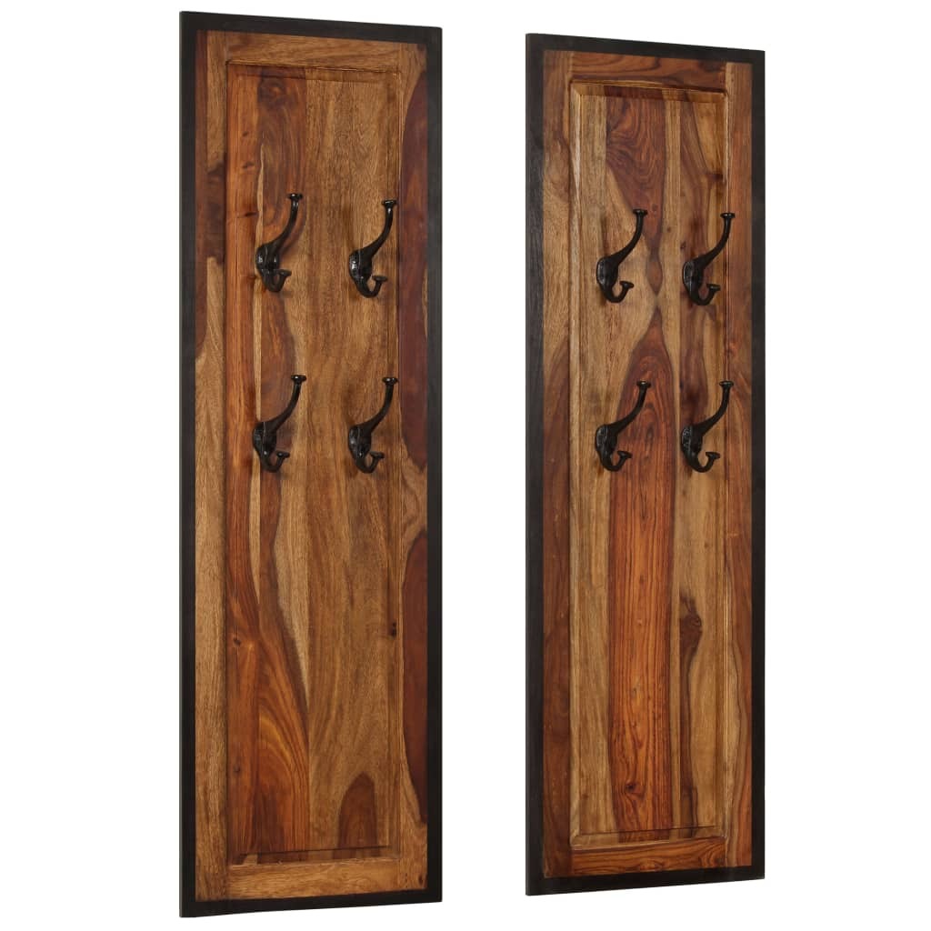 43.3 inch wall mounted coat rack set of 2 in acacia wood, complete entryway storage solution with 8 hooks