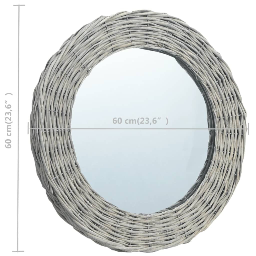 Natural wicker wall mirror 23.6 inches diameter with beige finish perfect for bathroom bedroom living room decor