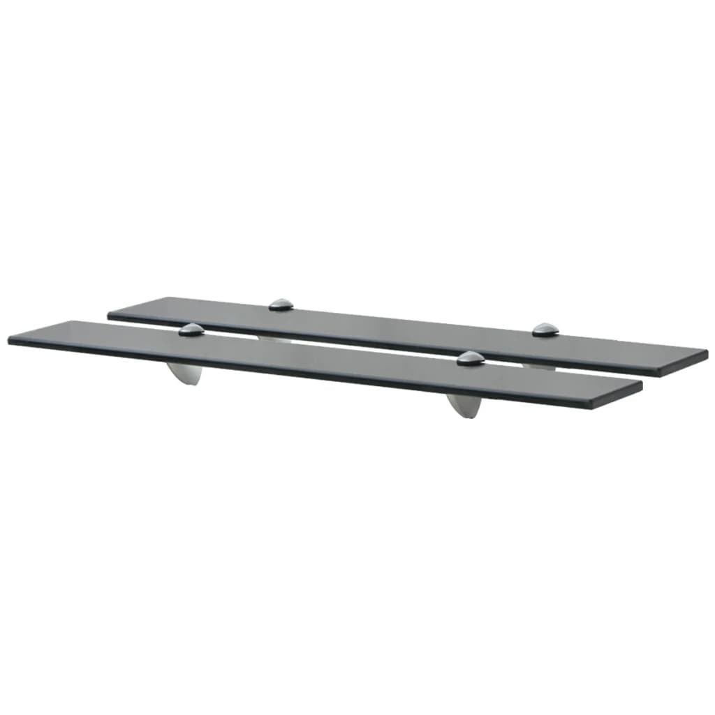 Set of 2 black tempered glass floating shelves with zinc alloy brackets - modern wall storage