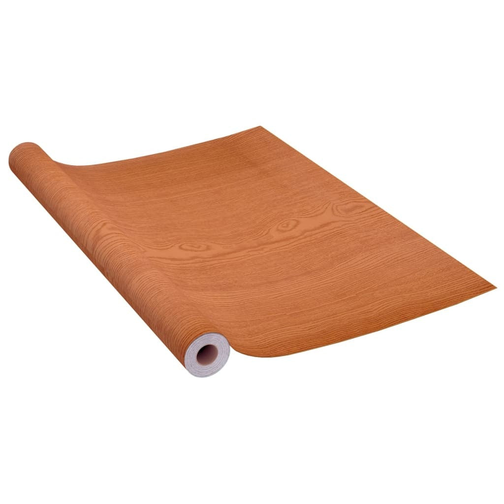 Light oak self-adhesive door film applied to surface demonstrating water-resistant rustic wood appearance