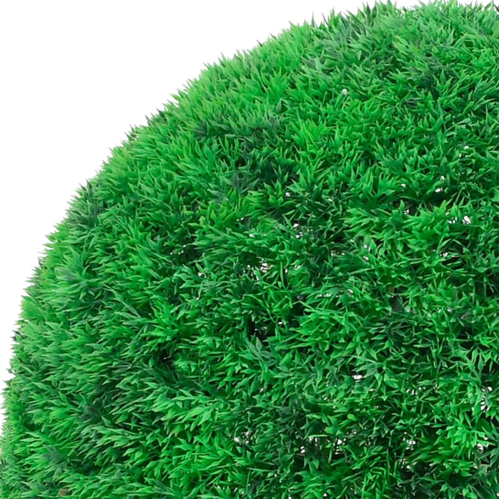 Pair of 20-inch faux boxwood spheres displaying lush green color and natural appearance, UV-resistant synthetic plants ideal for entryway or patio display