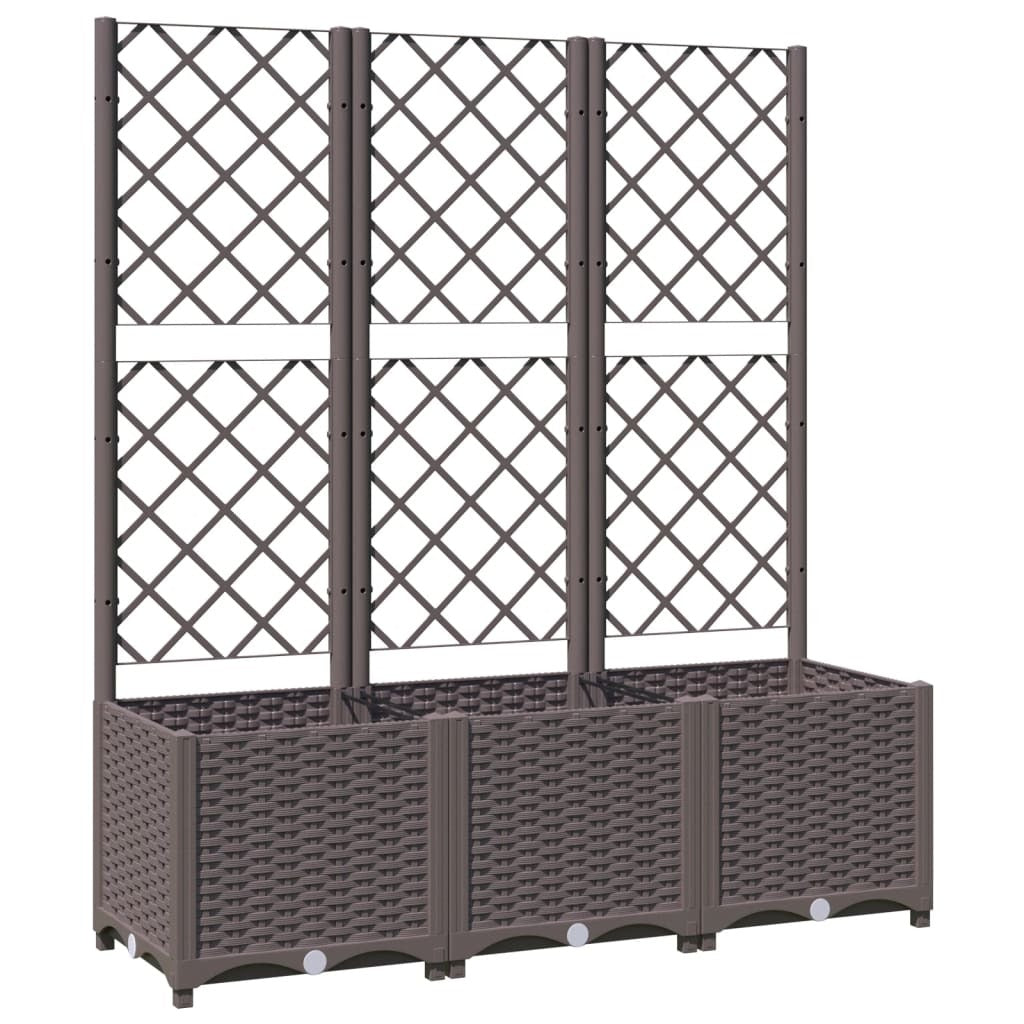 Side view of brown polypropylene planter showing trellis design and durable construction - 47 inch outdoor planter