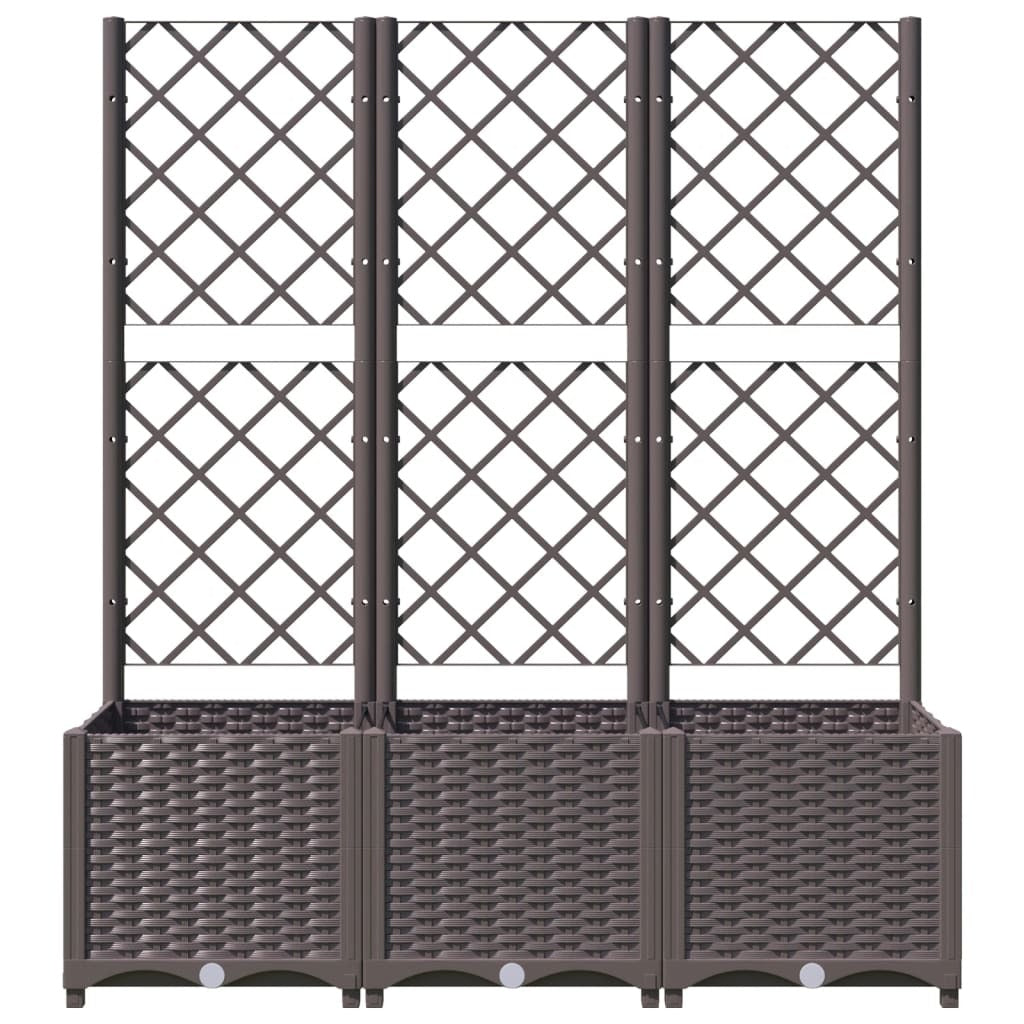 Large brown polypropylene garden planter with climbing plants and flowers - outdoor trellis planter