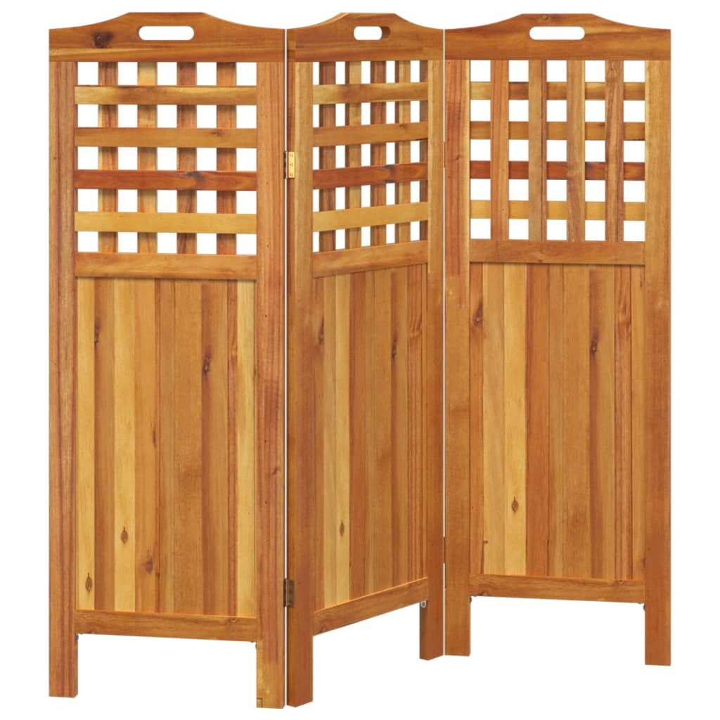 Solid acacia wood room divider panels arranged showing 47.8 inch length and brown finish