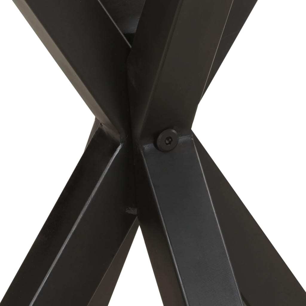 Underside view of mango wood side table showing X-frame construction