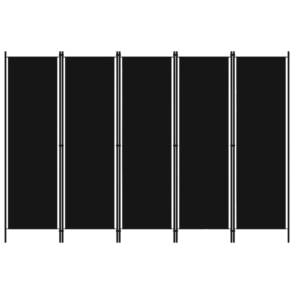 5-panel black fabric room divider fully extended showing 98.4 inch width and privacy screen functionality