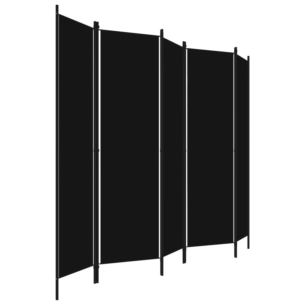 5-panel black fabric divider folded showing compact storage design and hinged panels