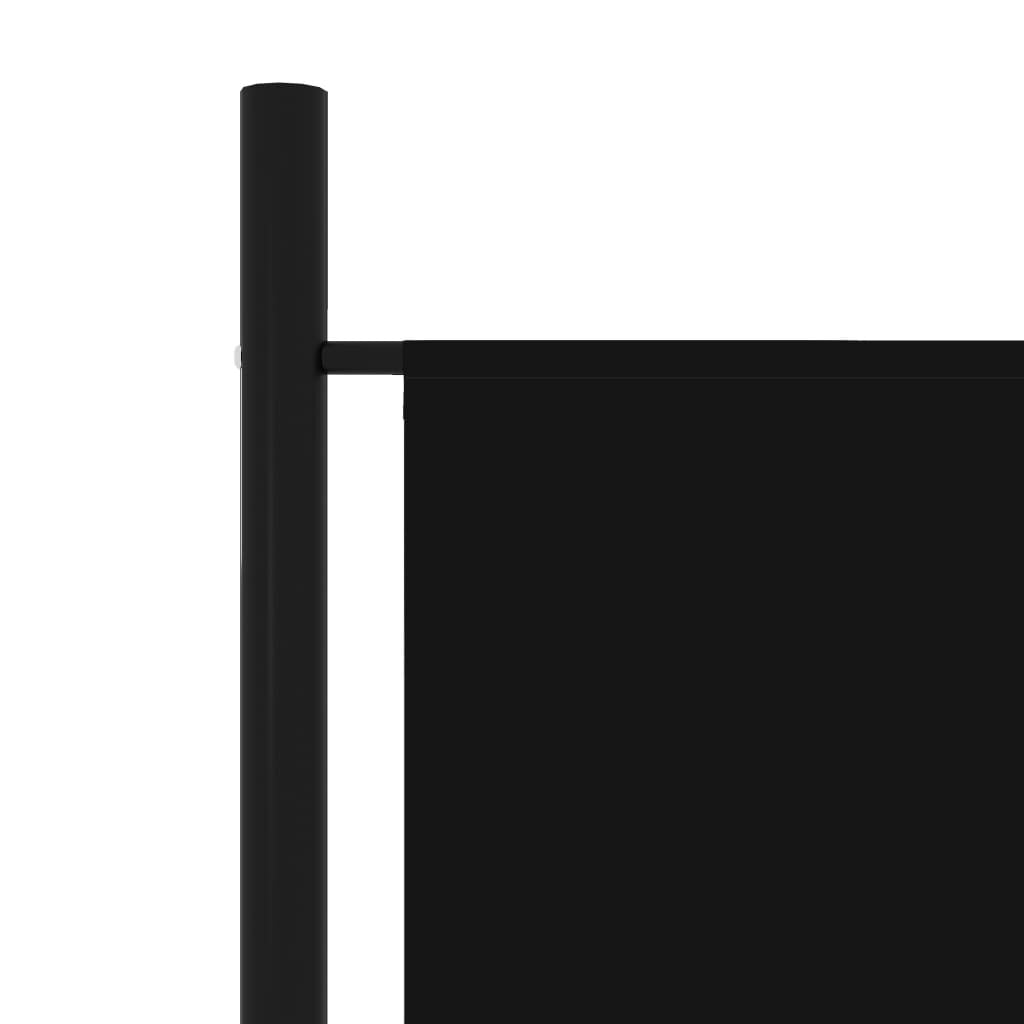 Black fabric room divider in room setting showing privacy screen and light filtering properties