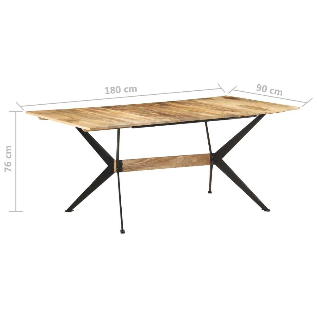 Profile view of industrial dining table showing height and proportions for 6-8 seating