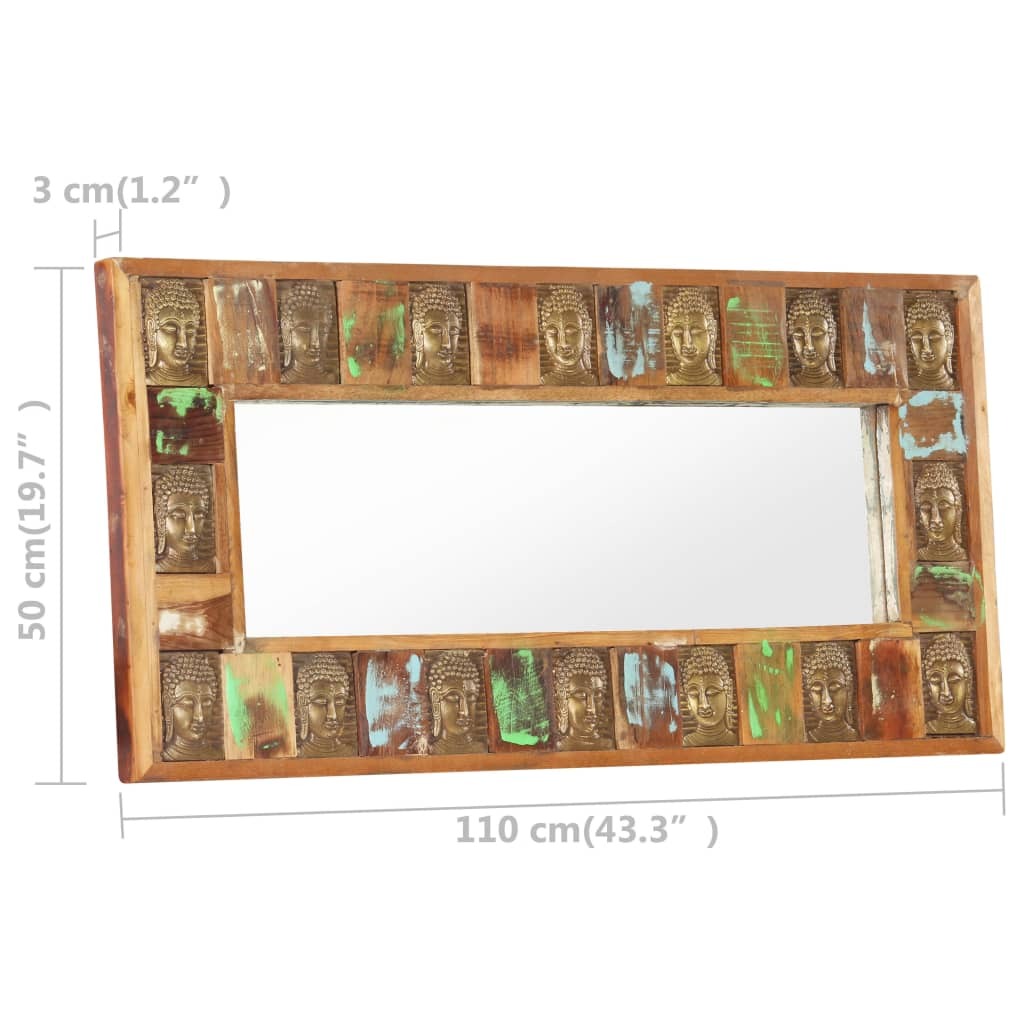 Handmade reclaimed wood mirror installed in hallway entryway showing vintage retro bohemian interior design style