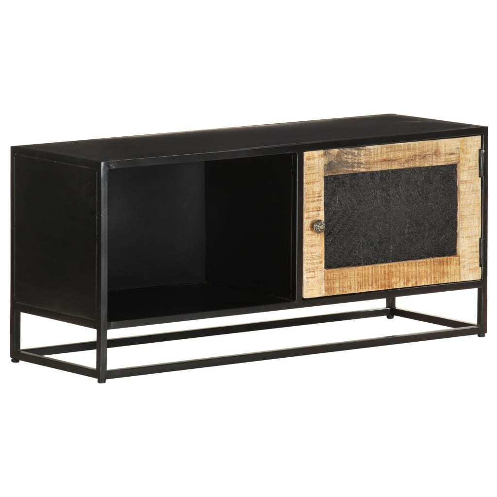 TV cabinet with electronics and media devices stored inside