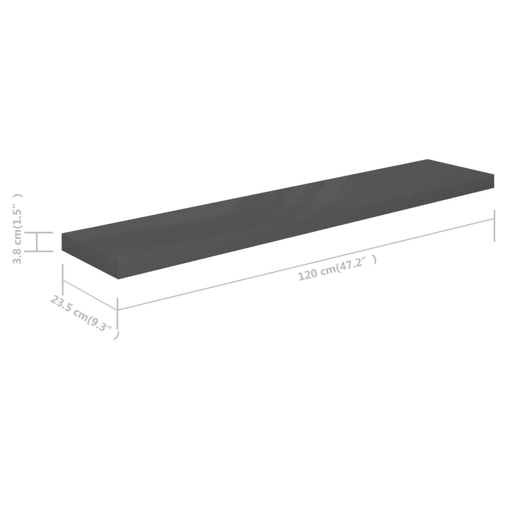 Set of 2 high gloss grey floating shelves styled with books and home decor