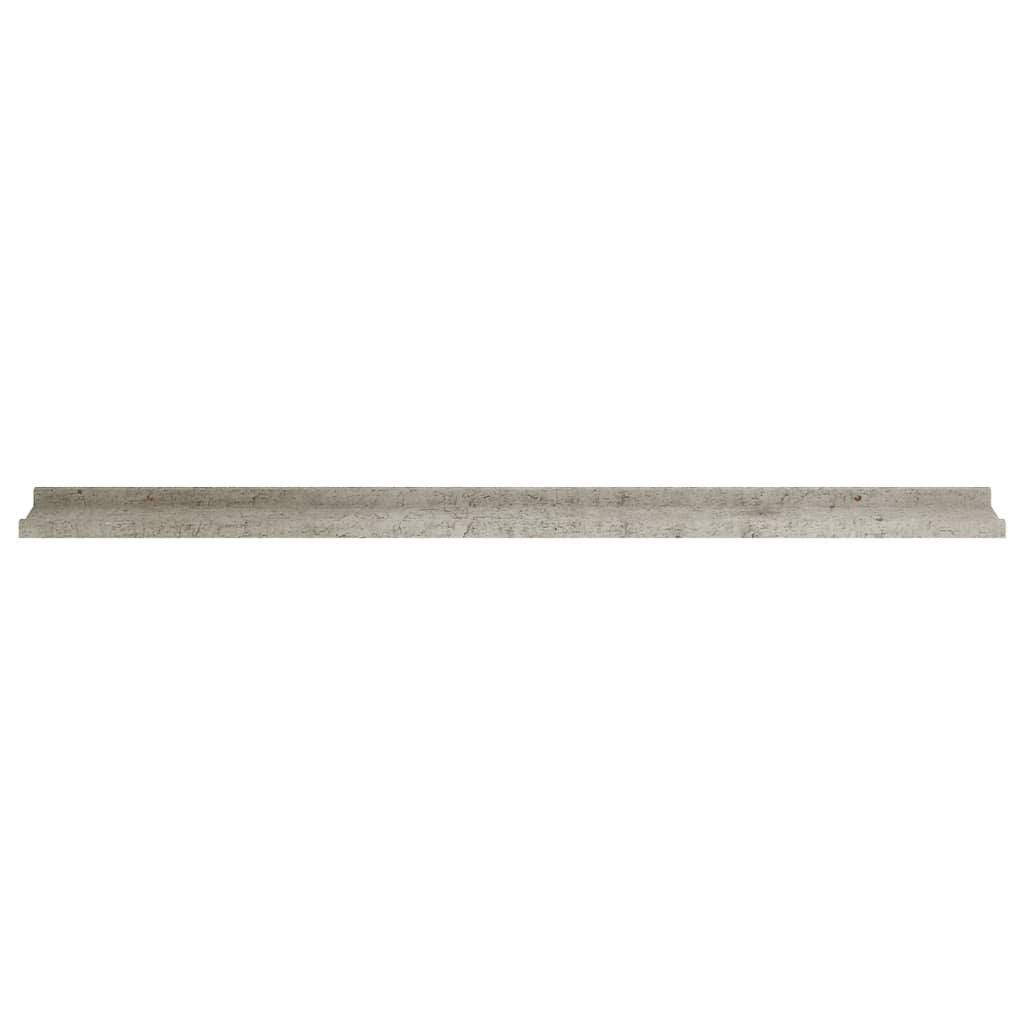 Side view of concrete gray MDF shelf showing 3.5 inch depth and 1.2 inch thickness