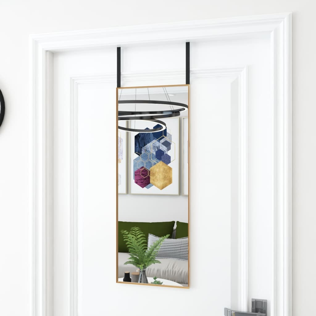 Gold aluminum door mirror 11.8x31.5 inches rectangular with polished finish, over-the-door hanging mirror for bedroom
