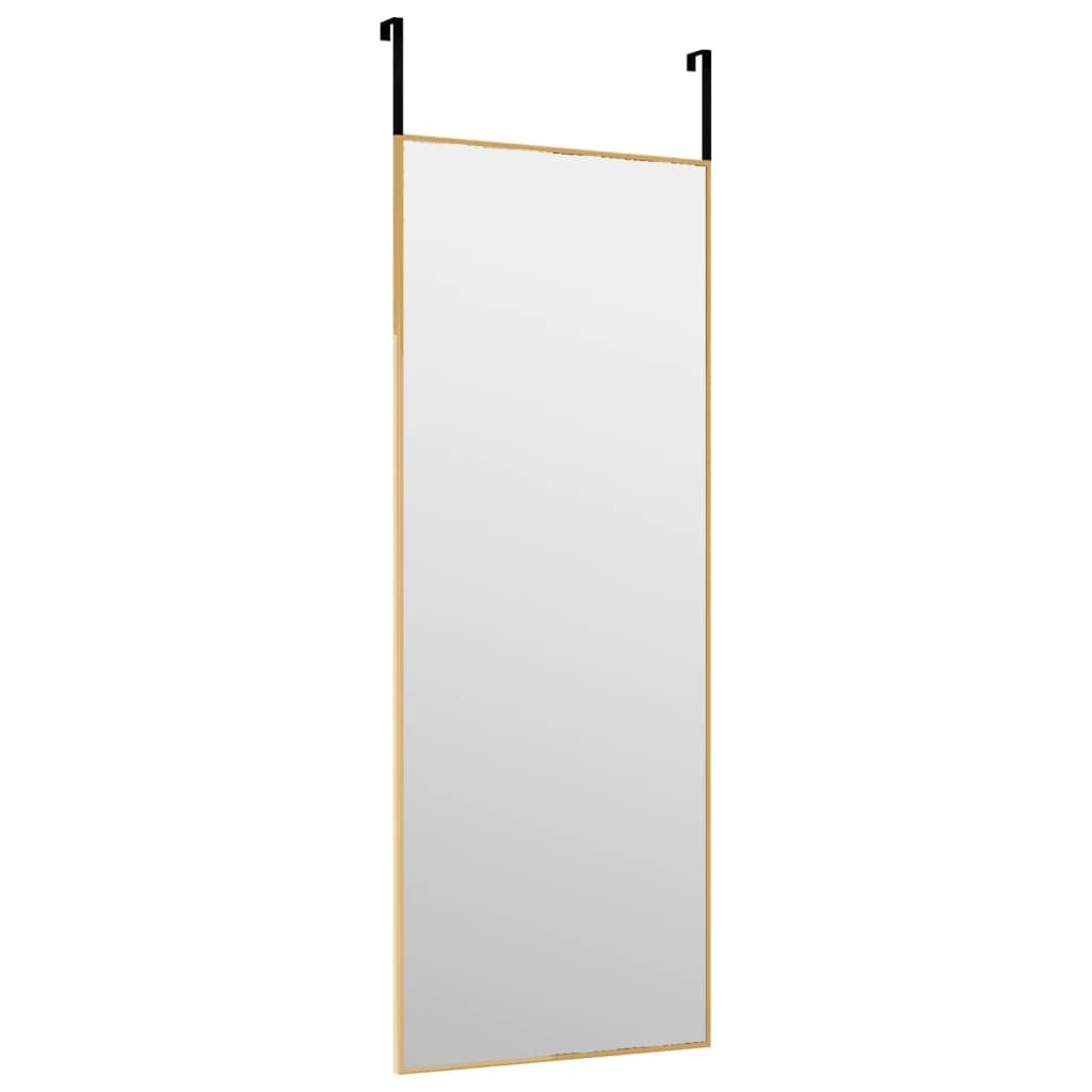 Over-the-door gold aluminum mirror with 2 hooks included, easy no-drill installation for bathroom or bedroom door