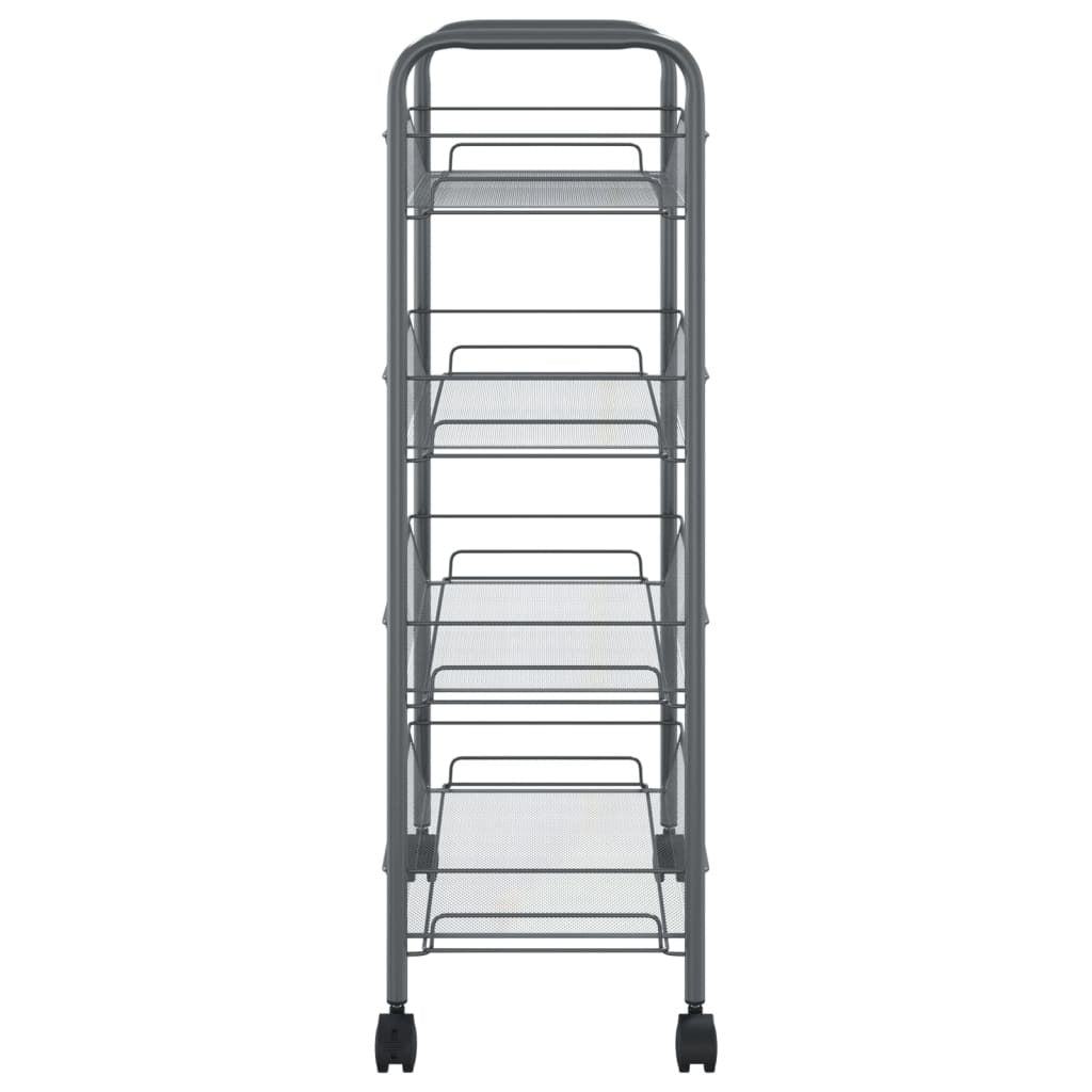 Side view of rolling kitchen cart showing compact design and wheel mobility
