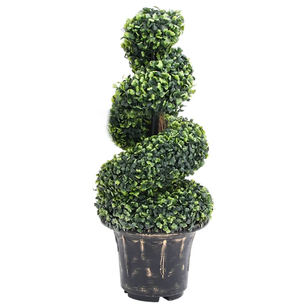35 inch tall artificial boxwood spiral topiary plant with twisted design and metal frame for indoor outdoor home decor