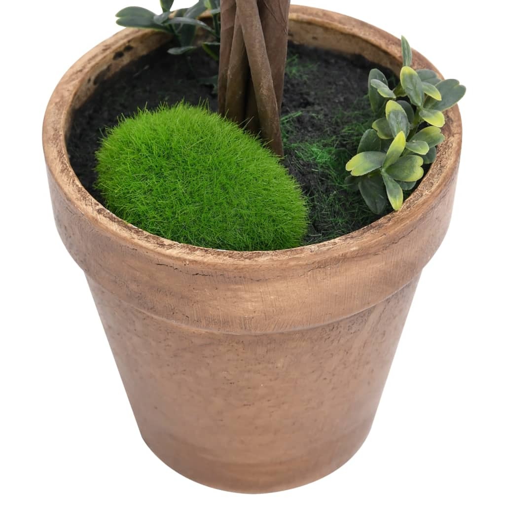Detail view of artificial boxwood plant set showing weather-resistant polyethylene leaves and solid eucalyptus wood stems