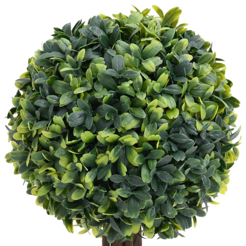 Two 22 inch artificial topiary boxwood plants with spherical balls perfect for patio sunroom and event decoration