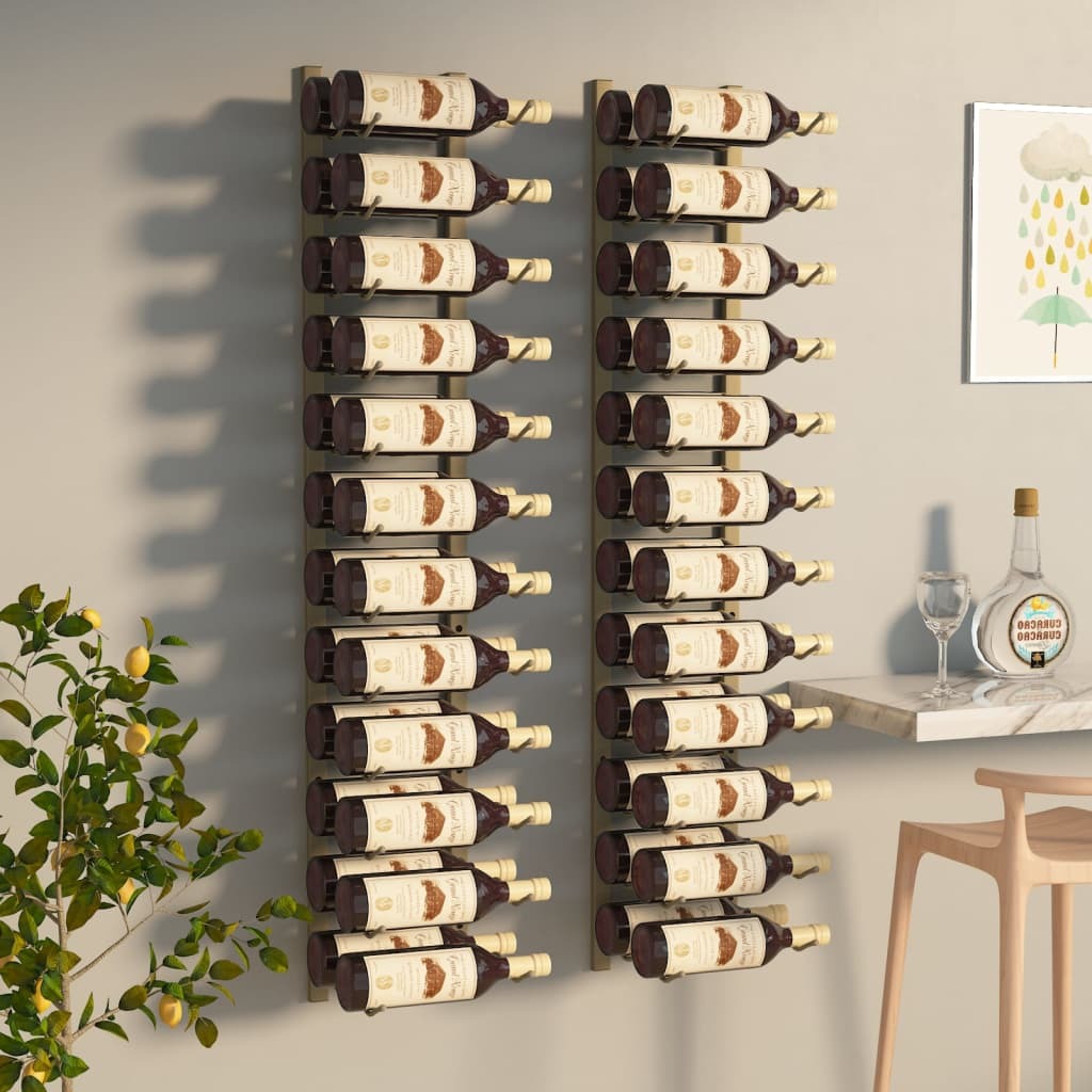 Set of 2 gold wall mounted wine racks elegant storage display in dining room
