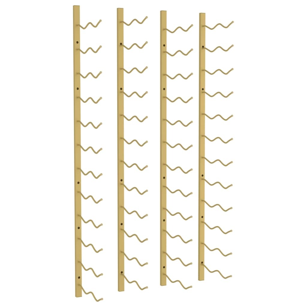 Close-up of gold wall mounted wine rack showing elegant iron construction