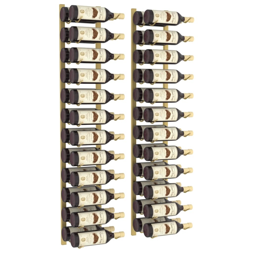 Gold wine rack filled with wine bottles showing 12 bottle storage capacity