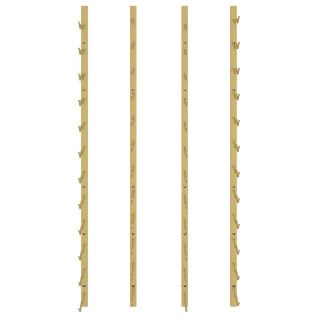 Wall mounting detail of gold wine rack showing installation hardware