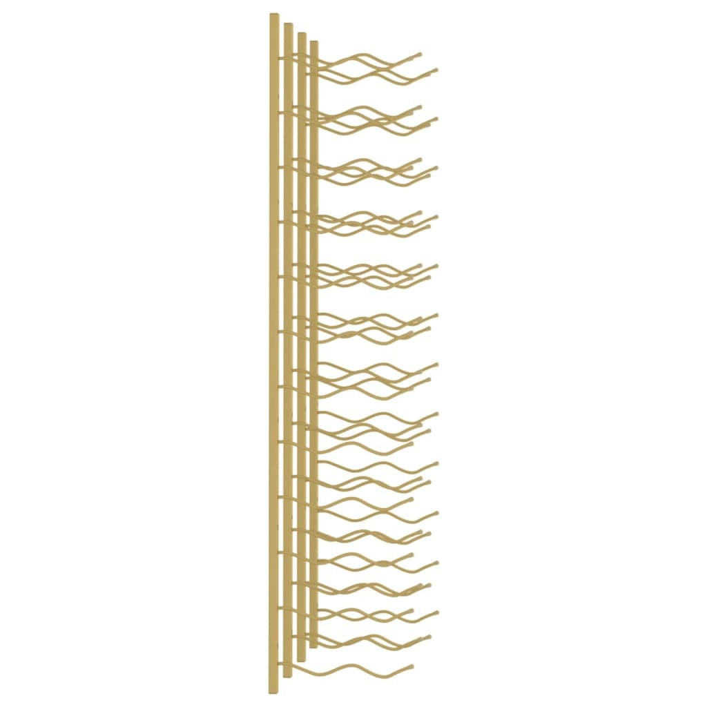 Side view of gold wall mounted wine rack showing bottle storage design