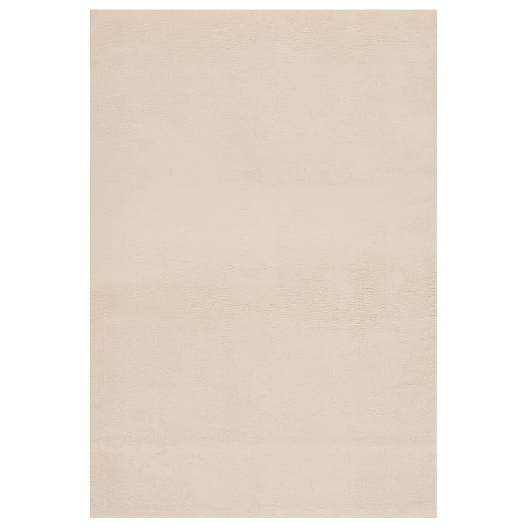 Beige washable fluffy area rug 63x90 inches with soft polyester shag texture